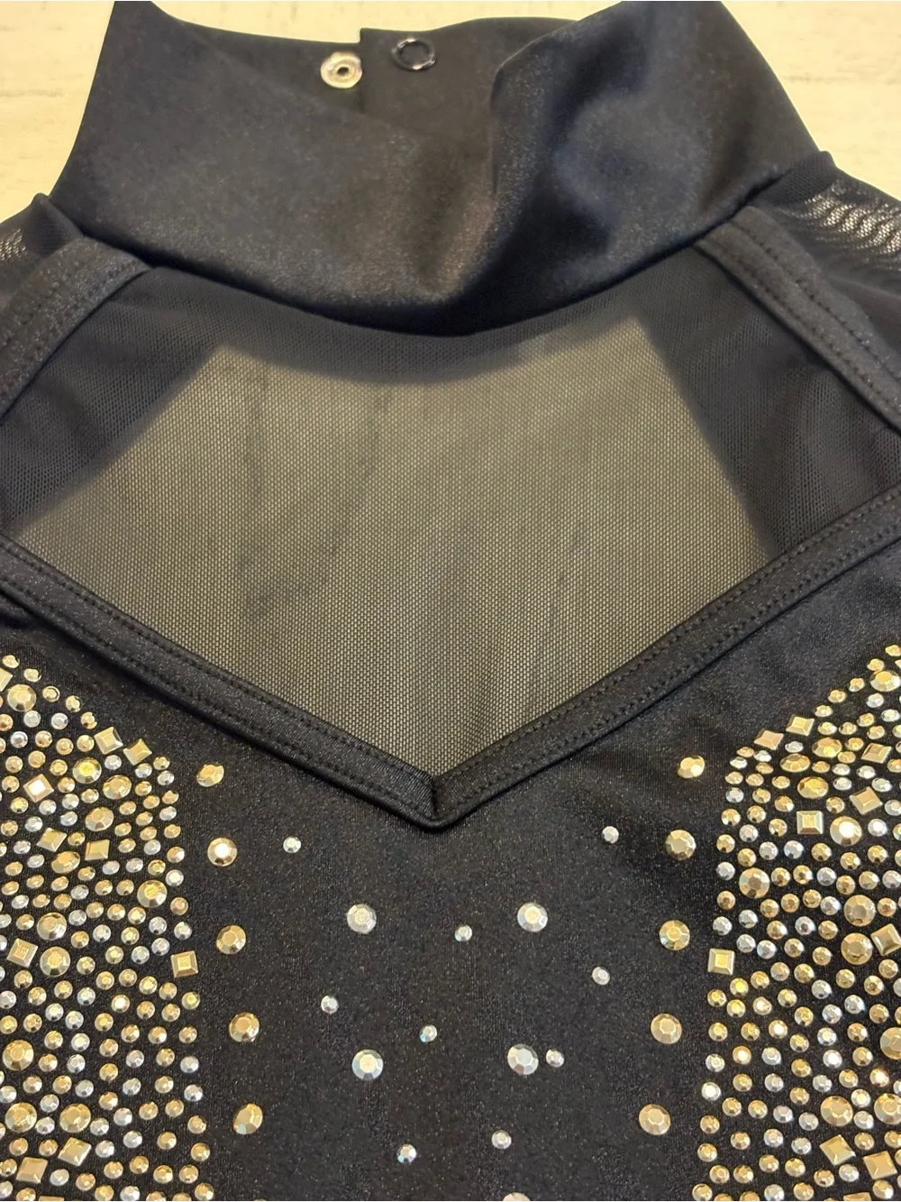 WEISSMAN ELITE BLACK MOCKNECK GOLD STUDDED LEOTARD COSTUME SZ MA EUC $160